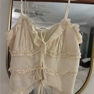 ASTR Cream Ruffle Tie-Front Camisole